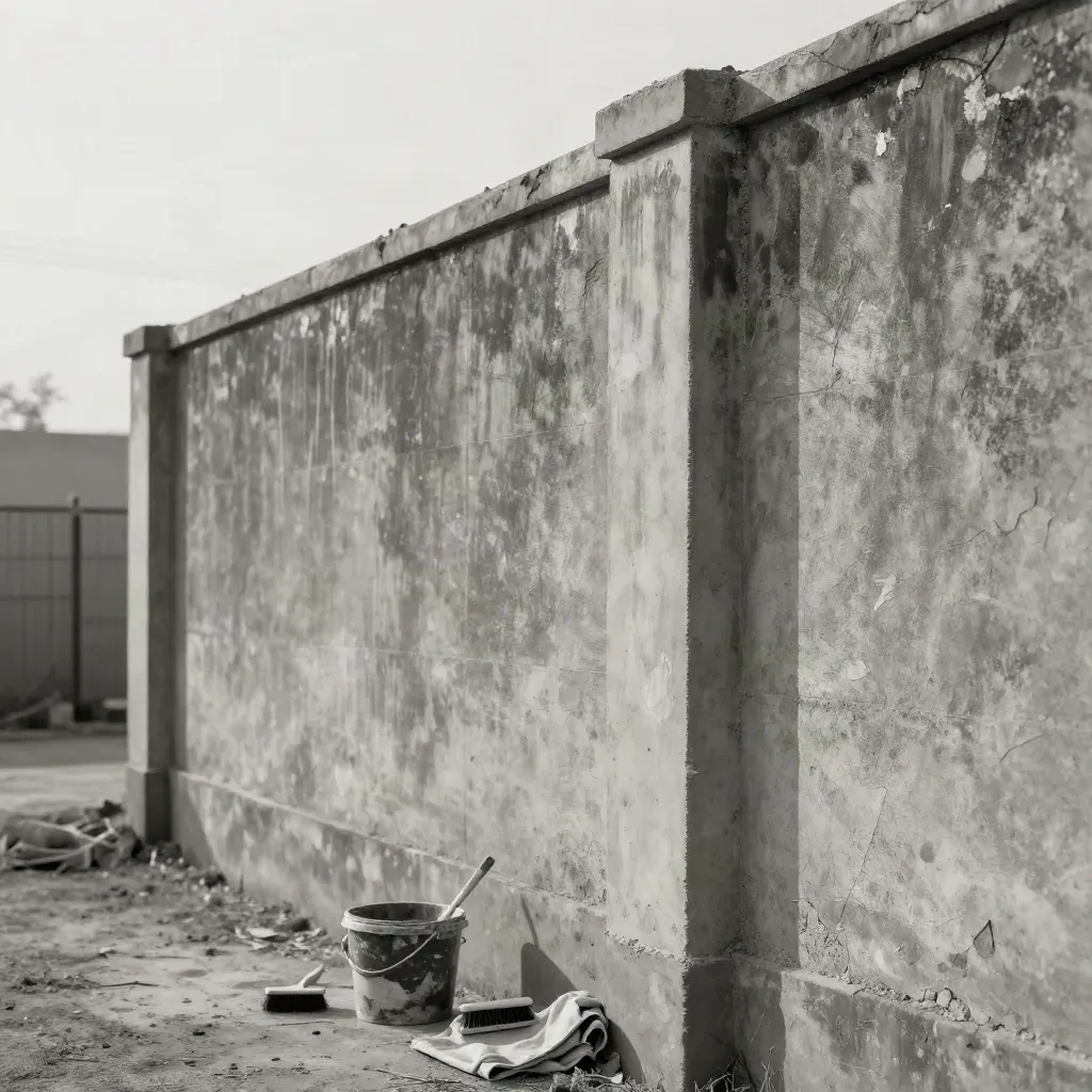 Repointed rental block wall with crisp fresh mortar and cleaned faces in soft daylight.